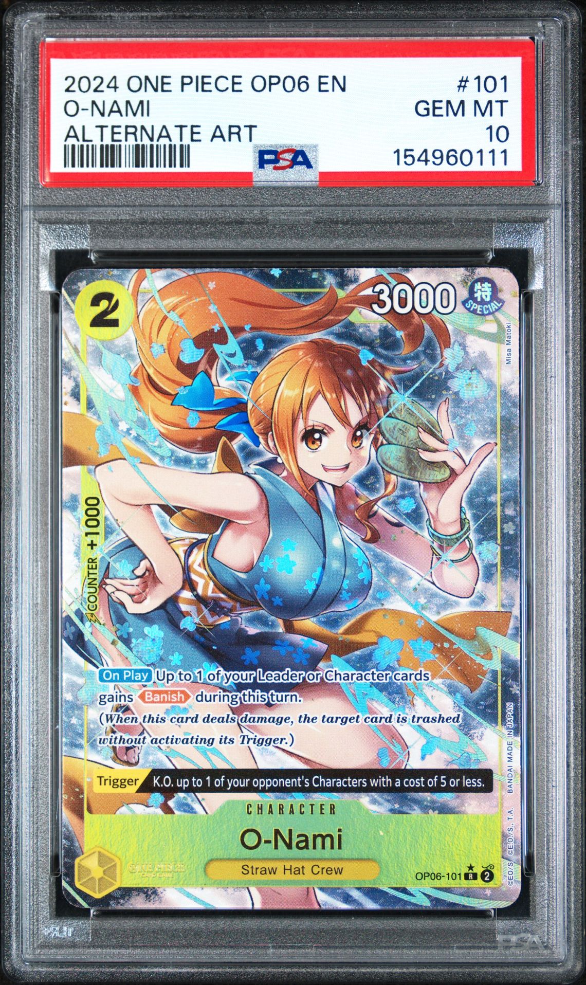 2024 One Piece Op06-Wings Of The Captain O-Nami #101 (Alternate Art) Gem Mt 10 front view - PSA graded GEM MT 10
