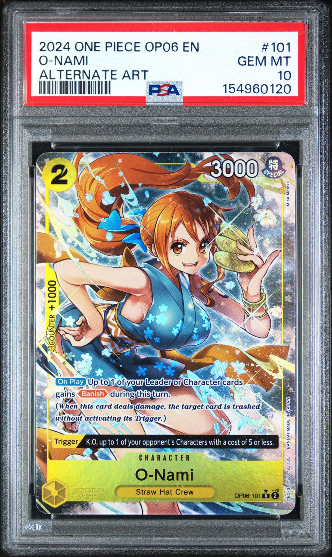 2024 One Piece Op06-Wings Of The Captain O-Nami #101 (Alternate Art) Gem Mt 10 front view - PSA graded GEM MT 10