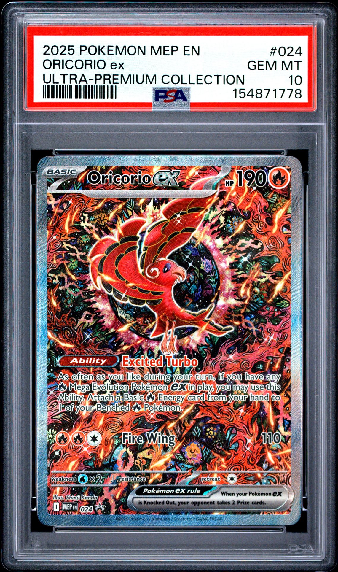 2025 Pokemon Mep En-Me Black Star Promo Oricorio Ex #024 (Ultra-Premium Collection) Gem Mt 10 front view - PSA graded GEM MT 10