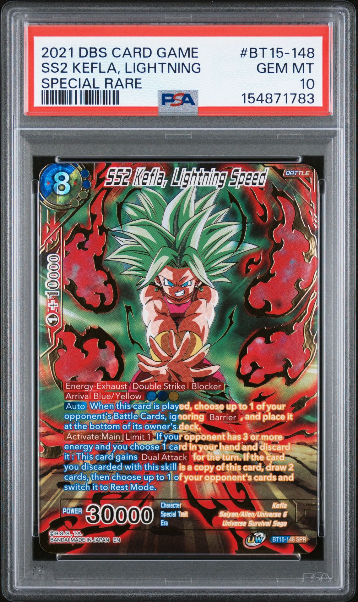 2021 DRAGON BALL SUPER CARD GAME SERIES 15 SAIYAN SHOWDOWN SS2 KEFLA, LIGHTNING SPECIAL RARE BT15-148 GEM MT 10 front