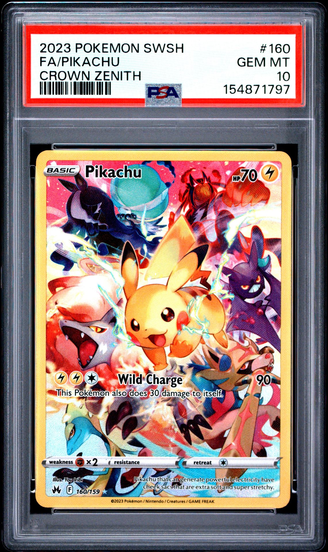 2023 Pokemon Sword And Shield Crown Zenith Fa/Pikachu #160 (Crown Zenith) Gem Mt 10 front view - PSA graded GEM MT 10