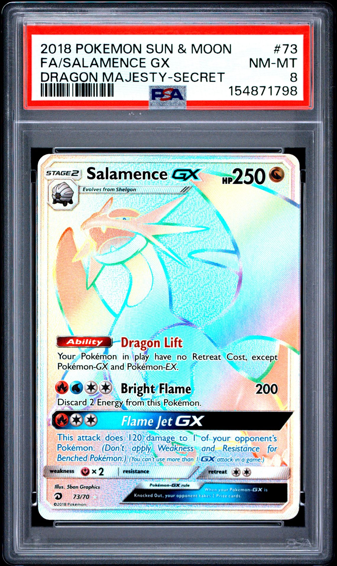2018 Pokemon Sun & Moon Dragon Majesty Fa/Salamence Gx #73 (Dragon Majesty-Secret) Nm-Mt 8 front