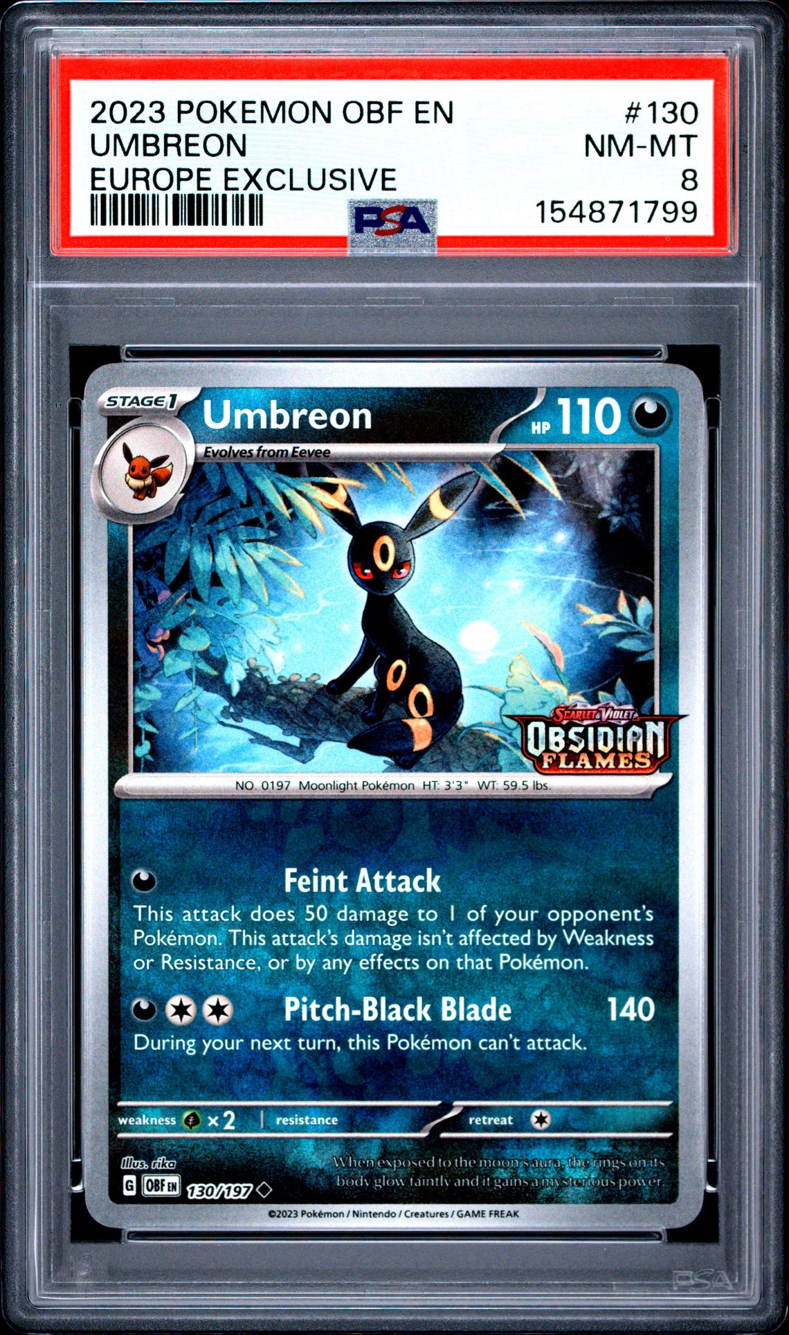 2023 Pokemon Obf En-Obsidian Flames Umbreon #130 (Europe Exclusive) Nm-Mt 8 front