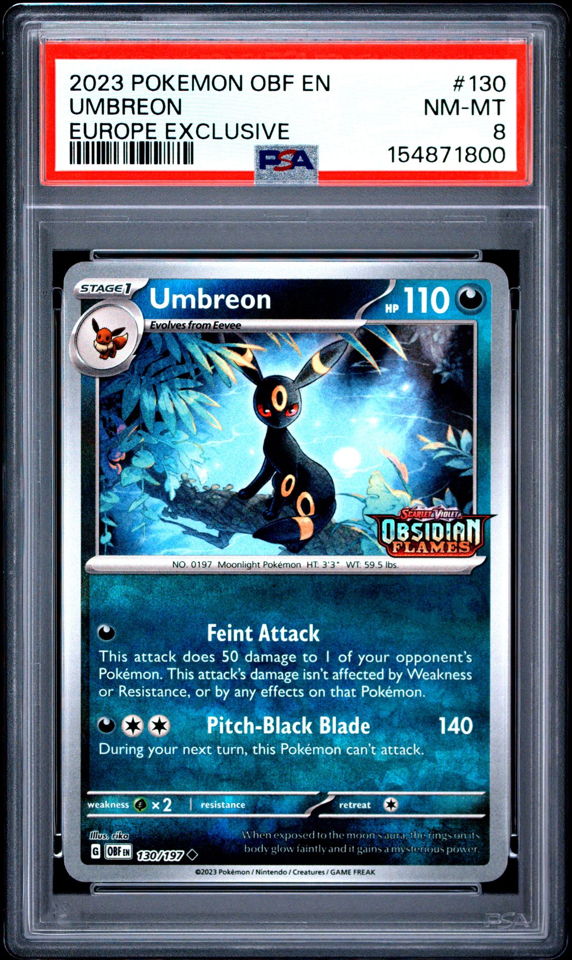 2023 Pokemon Obf En-Obsidian Flames Umbreon #130 (Europe Exclusive) Nm-Mt 8 front