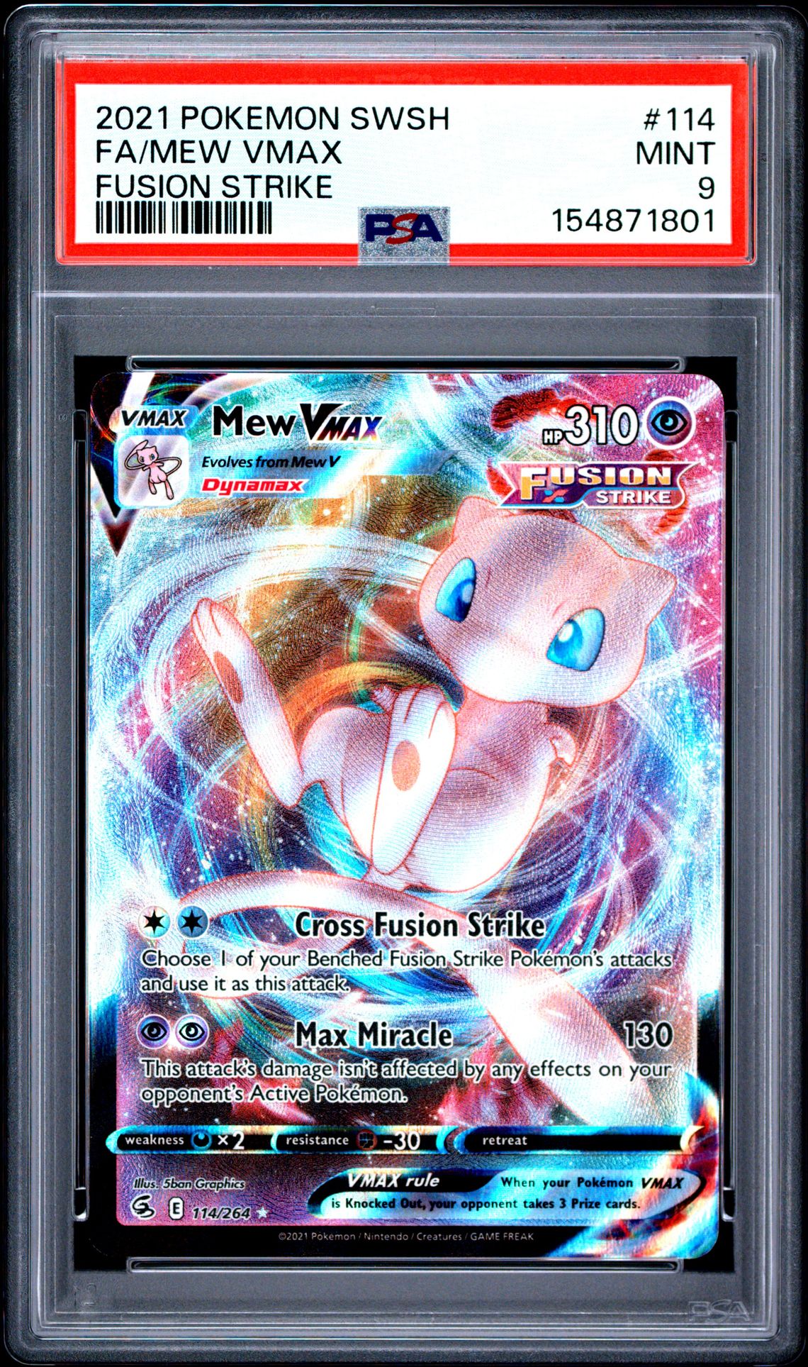 2021 Pokemon Sword & Shield Fusion Strike Fa/Mew Vmax #114 (Fusion Strike) Mint 9 front