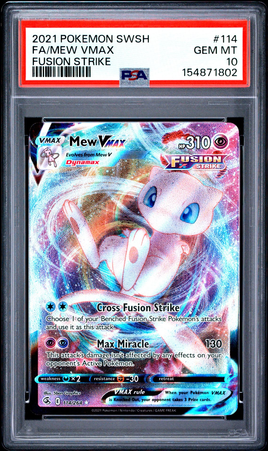 2021 Pokemon Sword & Shield Fusion Strike Fa/Mew Vmax #114 (Fusion Strike) Gem Mt 10 front