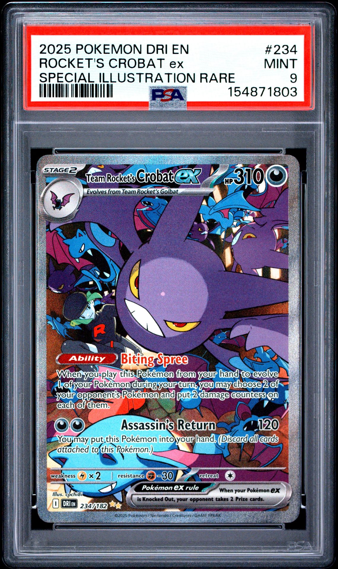 2025 Pokemon Dri En-Destined Rivals Rocket's Crobat Ex #234 (Special Illustration Rare) Mint 9 front