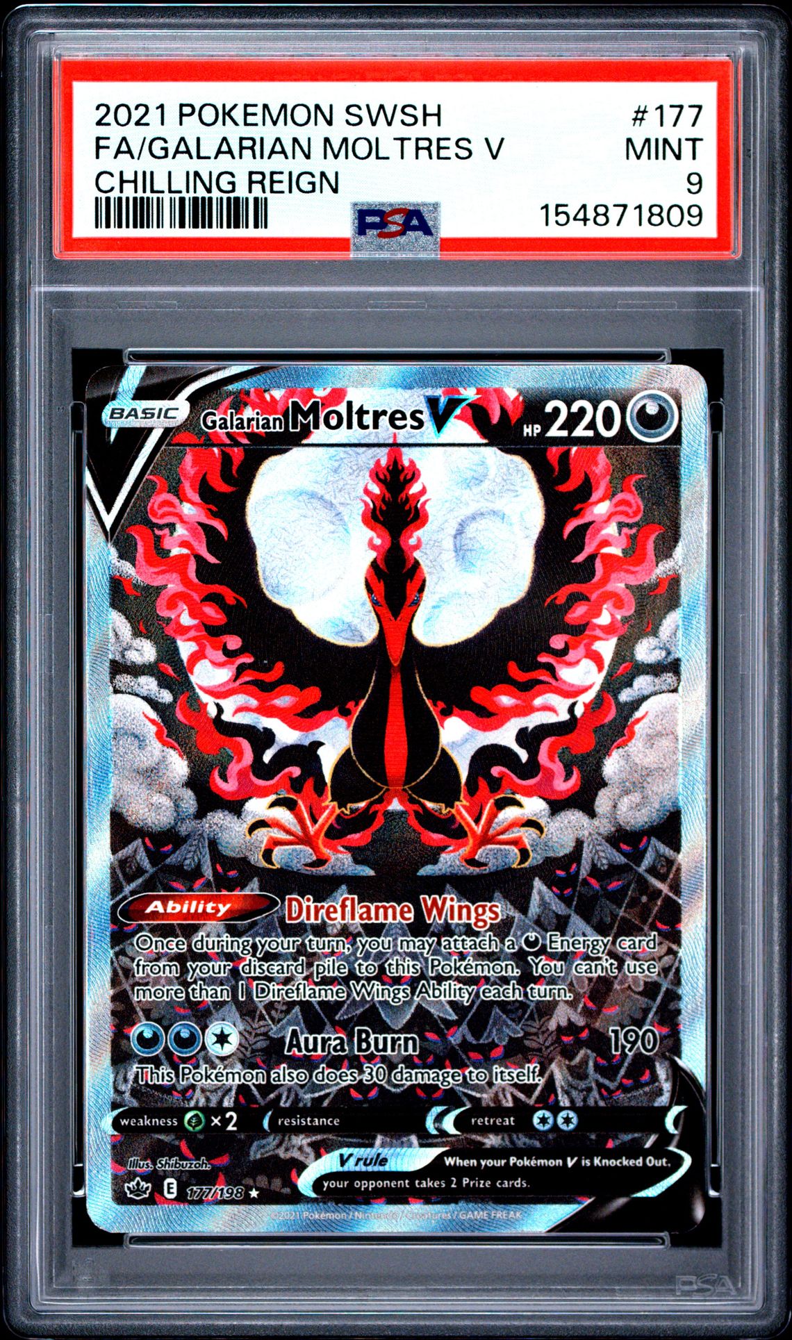 2021 Pokemon Sword & Shield Chilling Reign Fa/Galarian Moltres V #177 (Chilling Reign) Mint 9 front