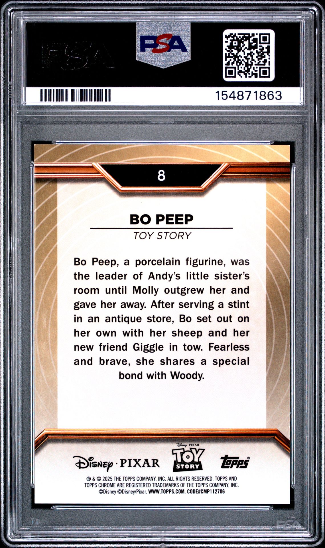 2025 Topps Pixar Gold Bo Peep #8 (Raywave Etch) Gem Mt 10 back view - PSA certificate #154871863