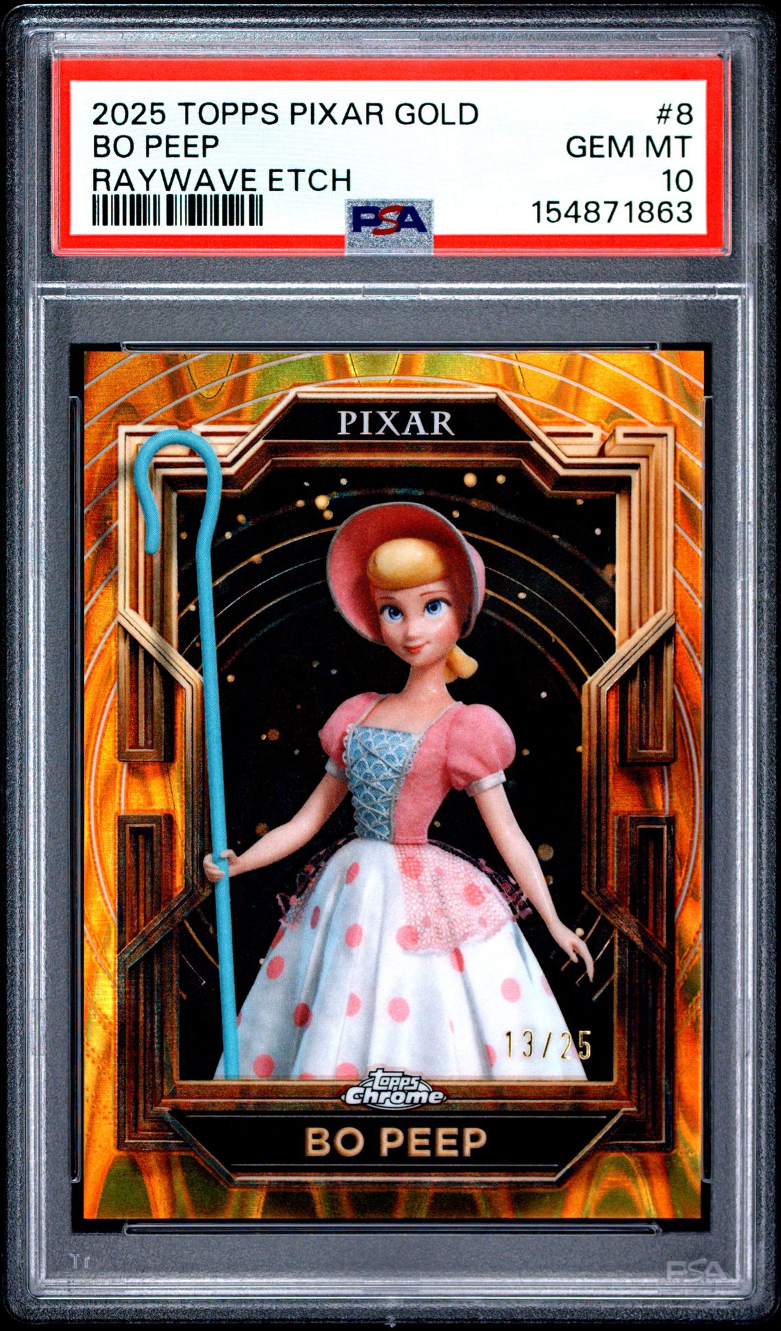 2025 Topps Pixar Gold Bo Peep #8 (Raywave Etch) Gem Mt 10 front view - PSA graded GEM MT 10