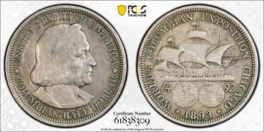 1893 50C Columbian XF40