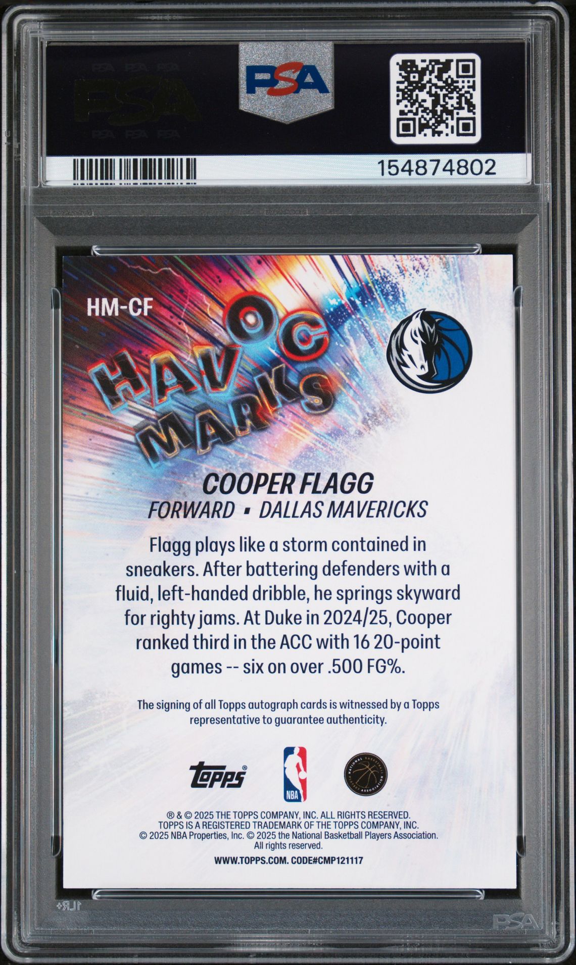 2025 Topps Havoc Marks Cooper Flagg #Hm-Cf Mint 9 back