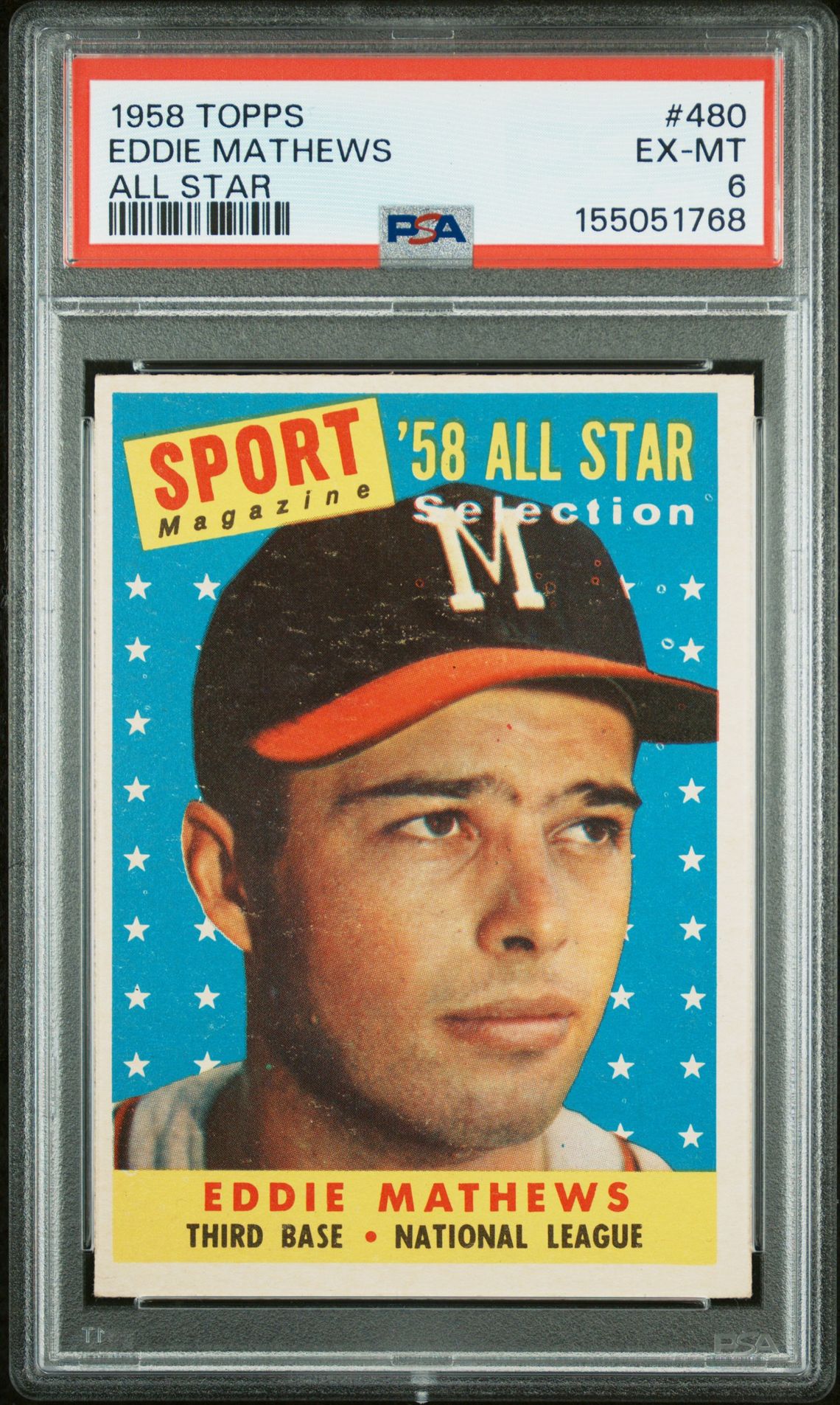 1958 Topps Eddie Mathews #480 (All Star) Ex-Mt 6 front