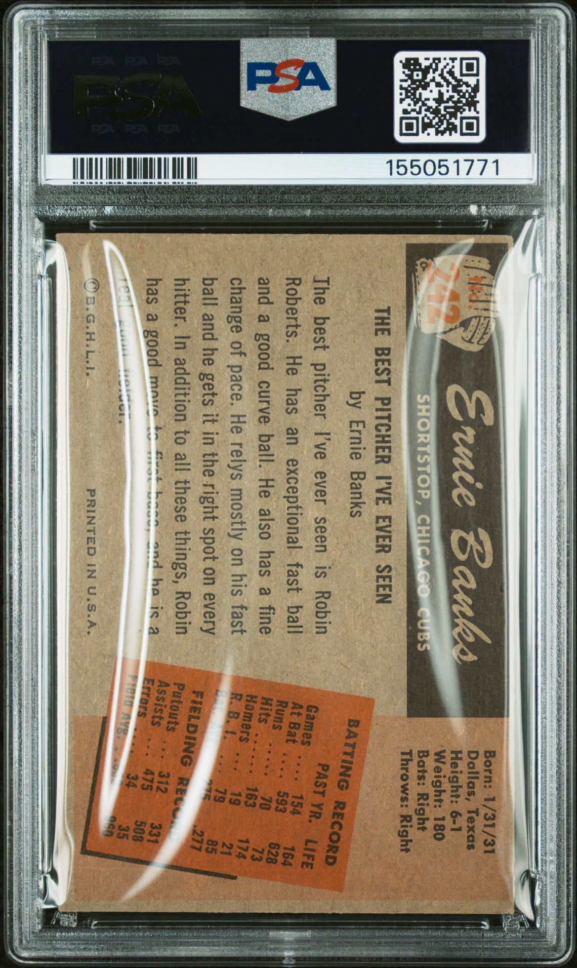 1955 Bowman Ernie Banks #242 Ex 5 back