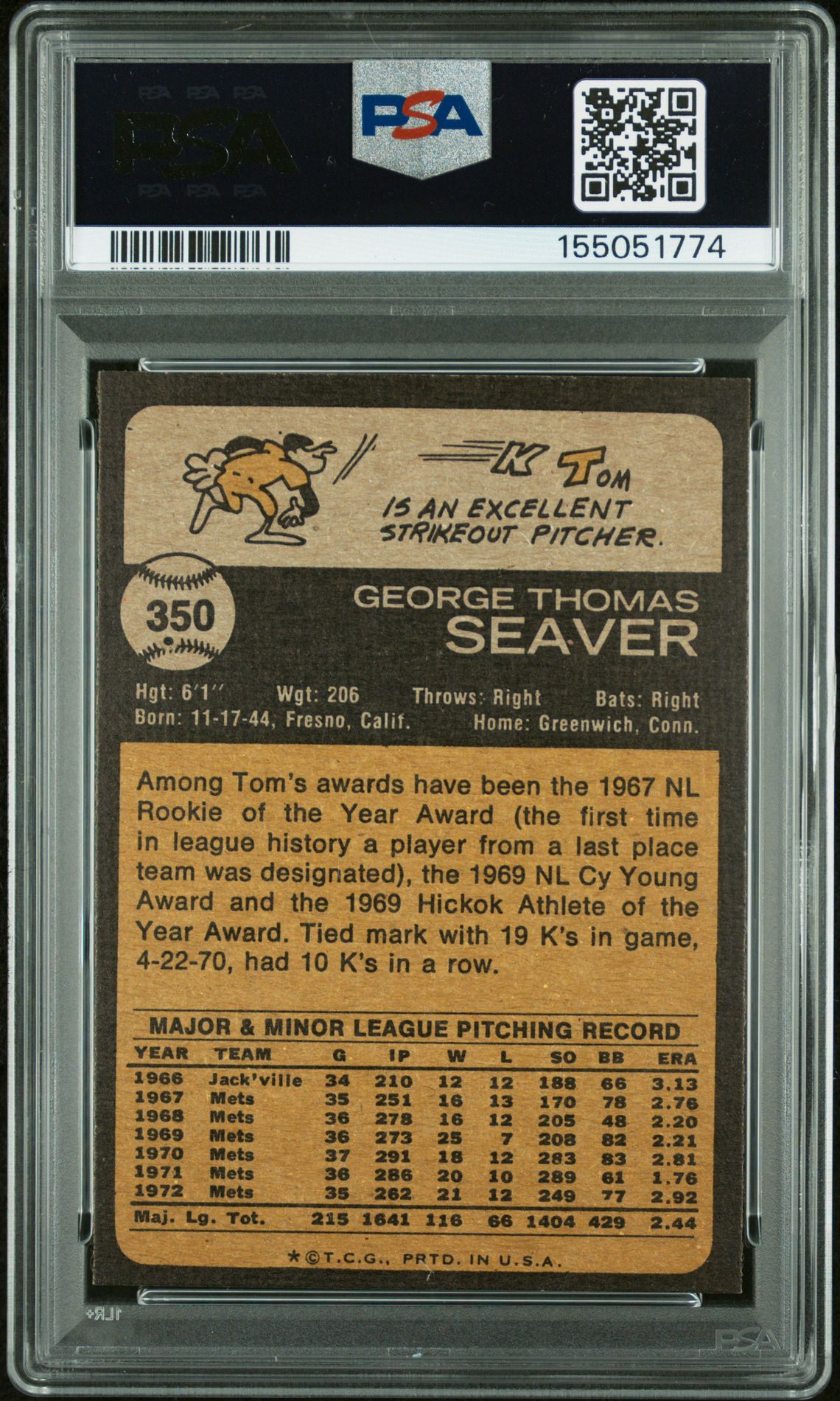 1973 Topps Tom Seaver #350 Nm 7 back