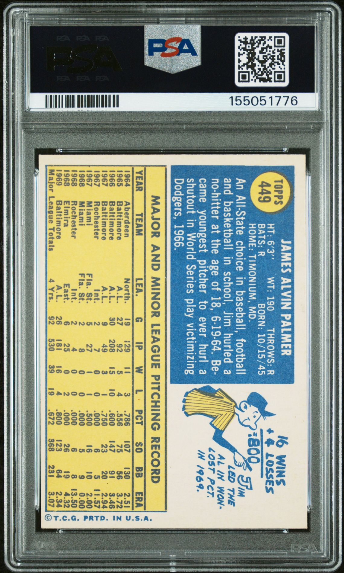 1970 Topps Jim Palmer #449 Ex-Mt 6 back