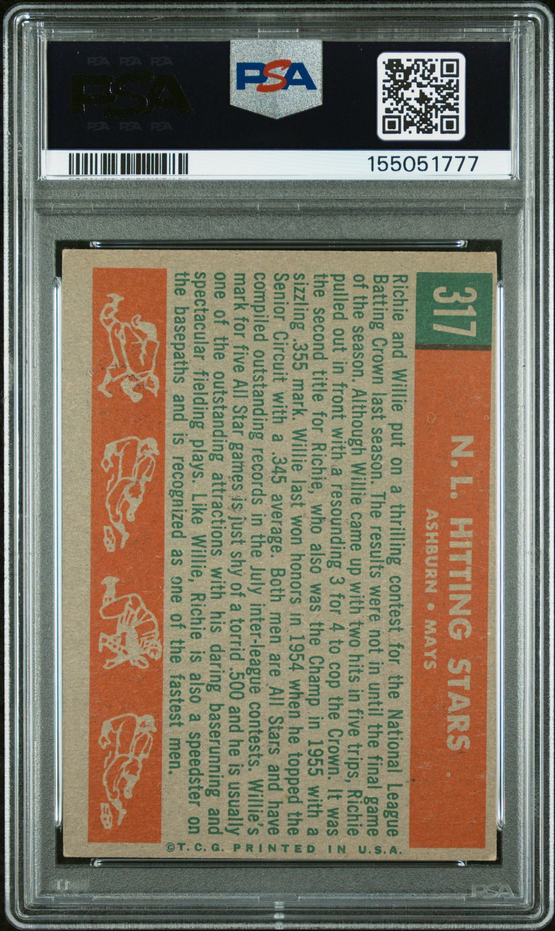 1959 Topps N.l. Hitting Kings #317 (Ashburn/Mays) Vg-Ex 4 back