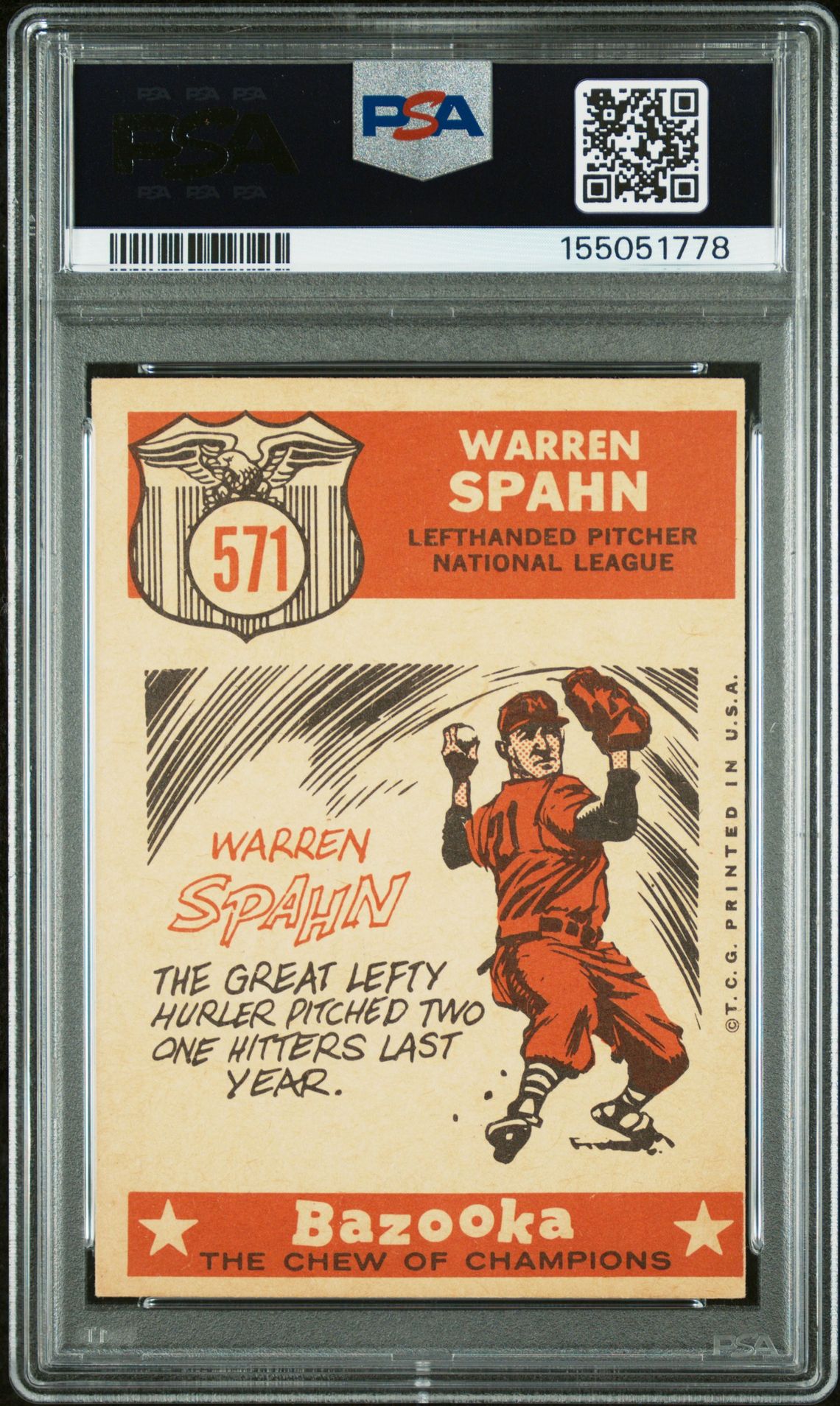 1959 Topps Warren Spahn #571 (All Star) Ex-Mt 6 back