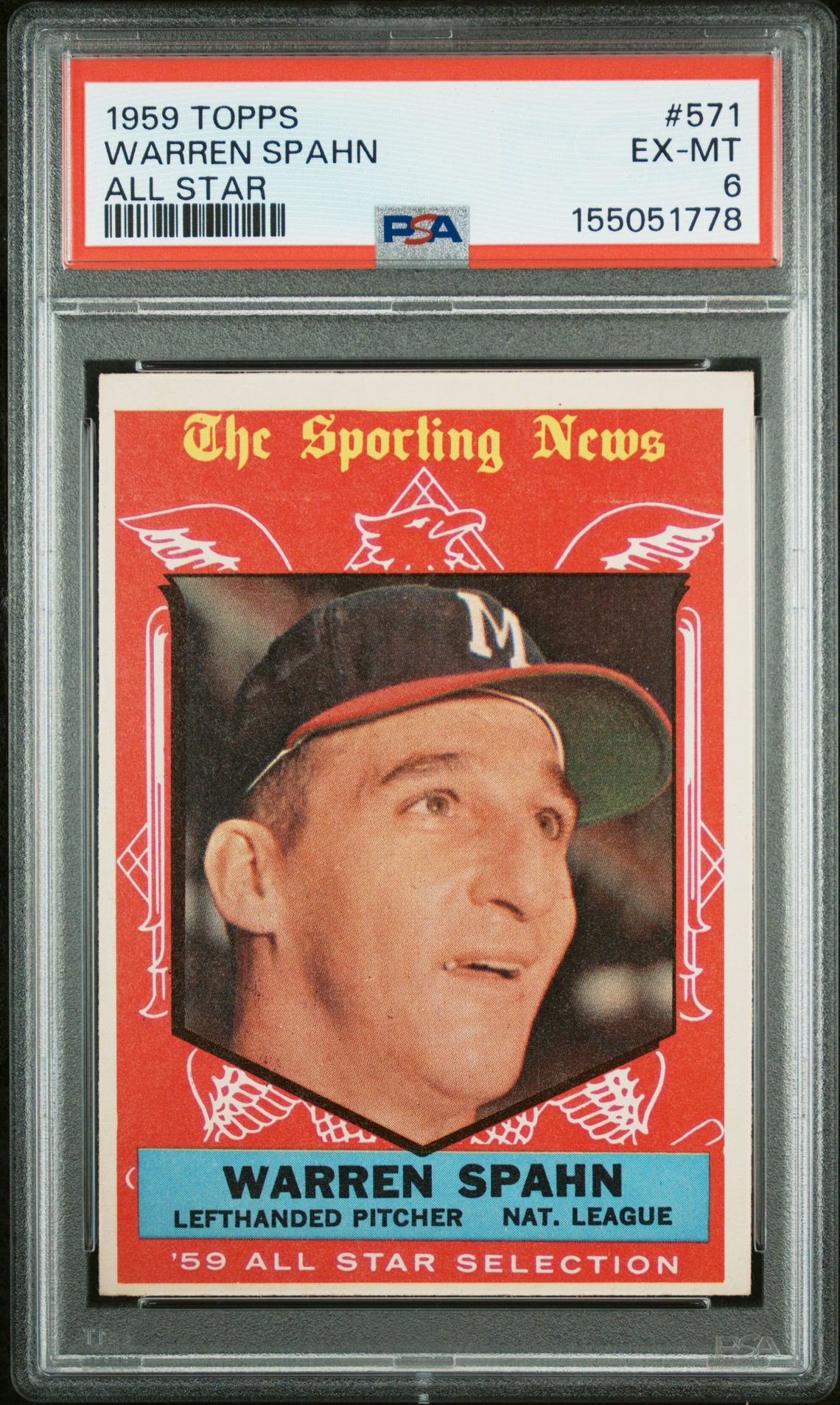 1959 Topps Warren Spahn #571 (All Star) Ex-Mt 6 front