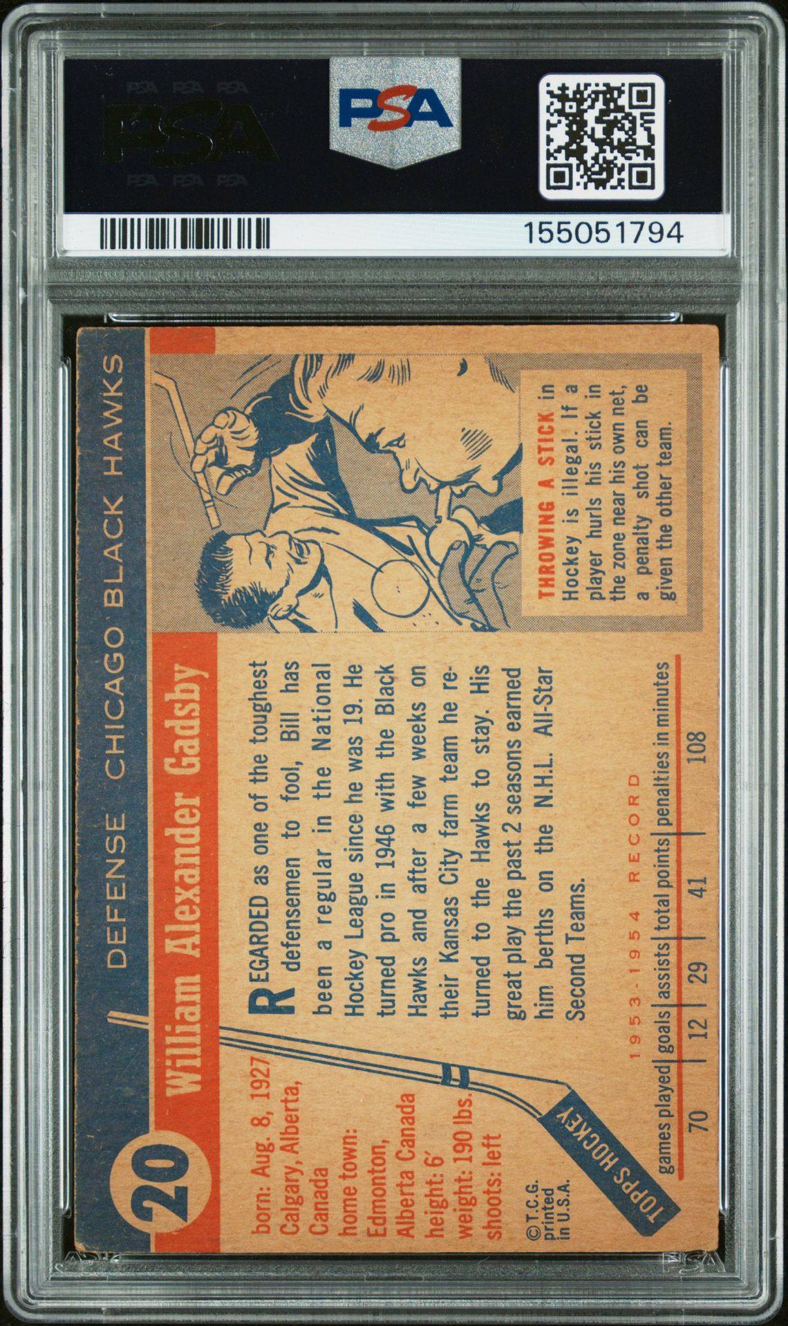 1954 Topps Bill Gadsby #20 Good 2 back