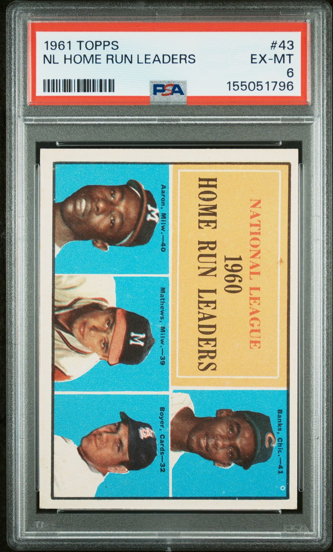 1961 Topps Nl Home Run Leaders #43 Ex-Mt 6 front