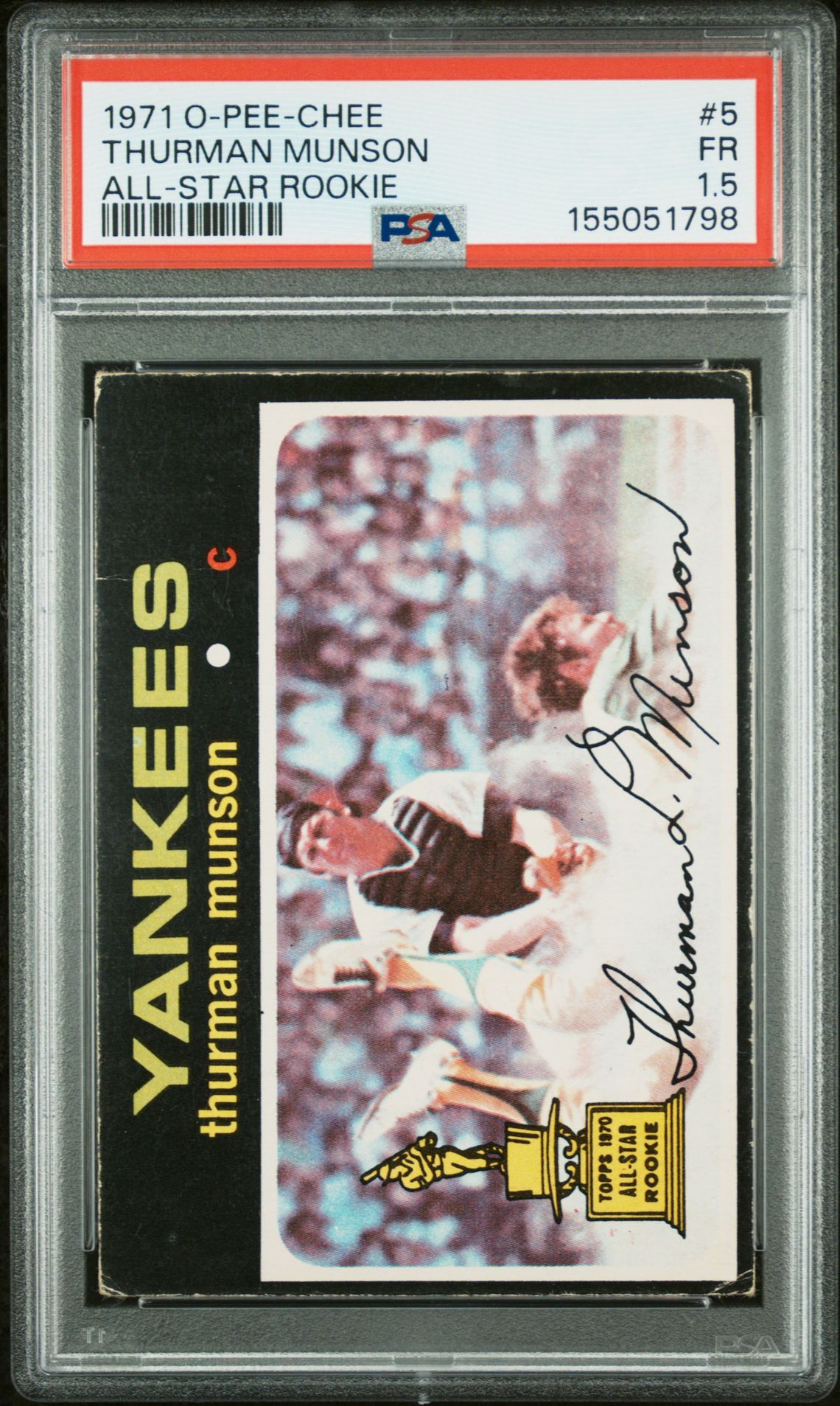 1971 O-Pee-Chee Thurman Munson #5 (All-Star Rookie) Fr 1.5 front