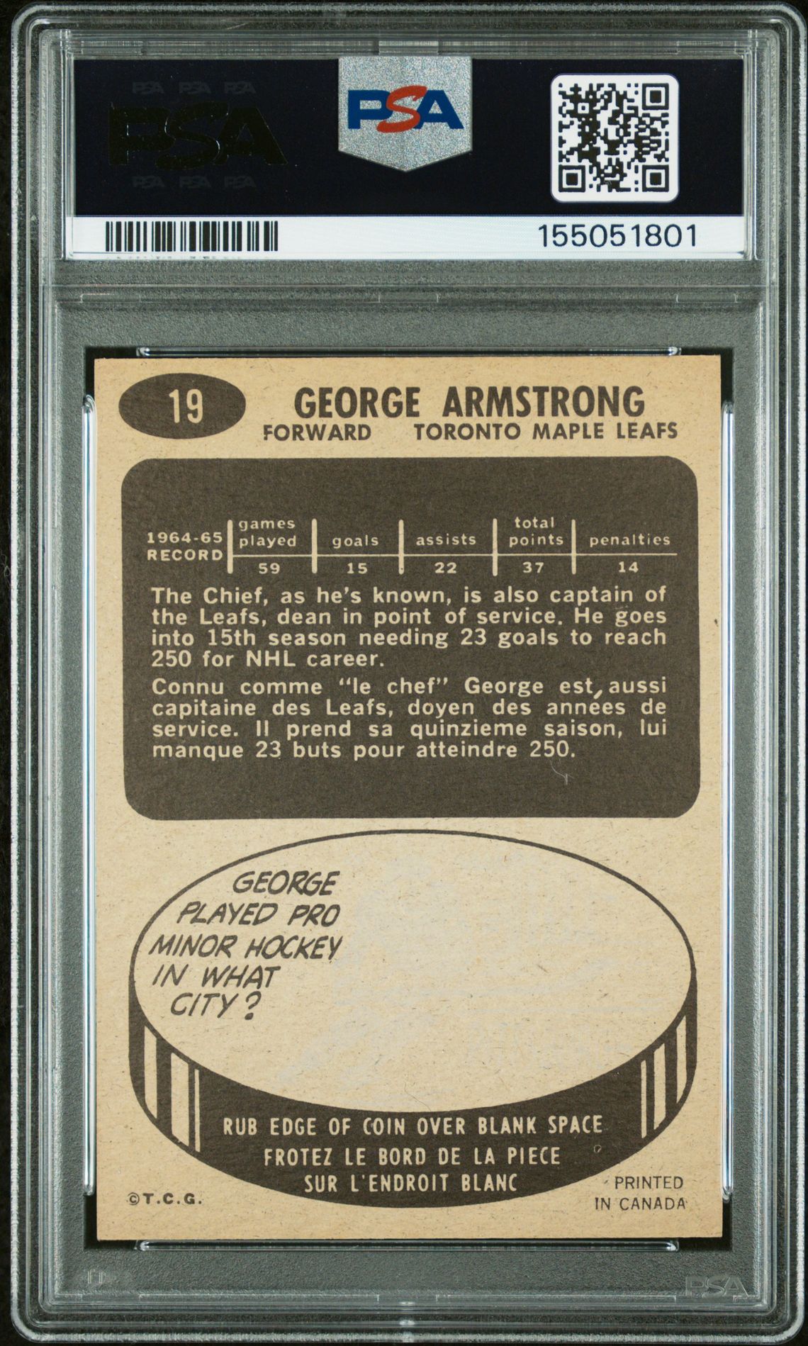 1965 Topps George Armstrong #19 Nm 7 back