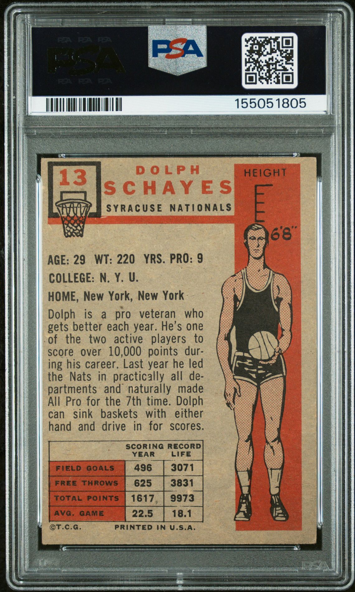 1957 Topps Dolph Schayes #13 Vg 3 back