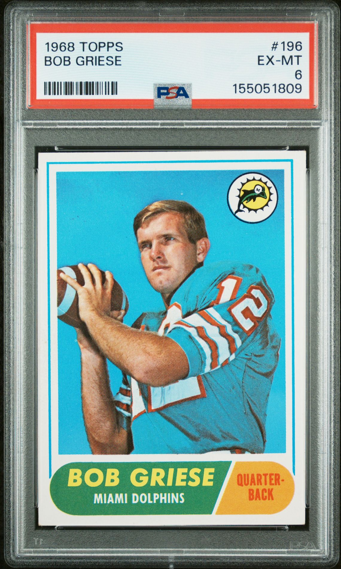 1968 Topps Bob Griese #196 Ex-Mt 6 front