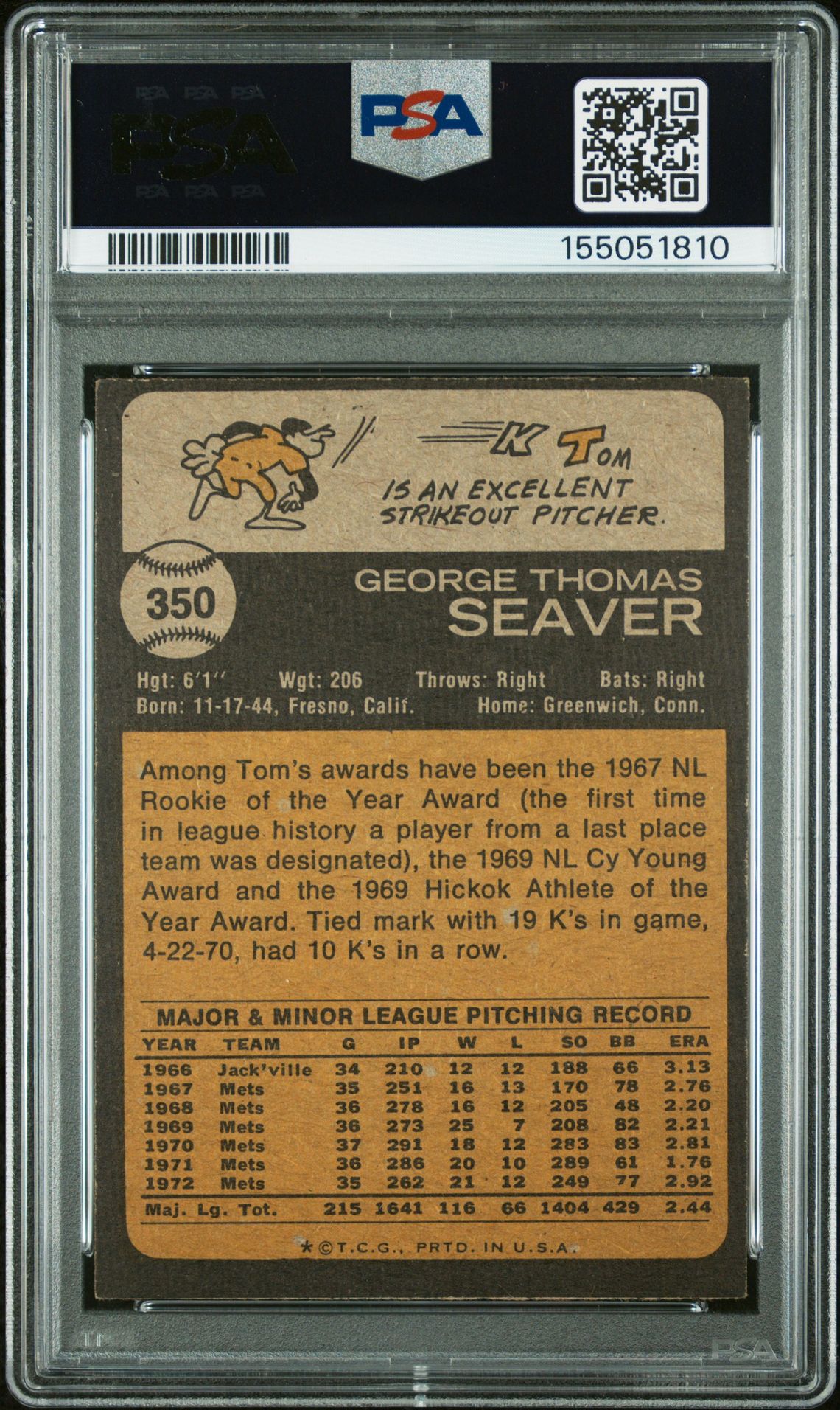 1973 Topps Tom Seaver #350 Ex-Mt 6 back