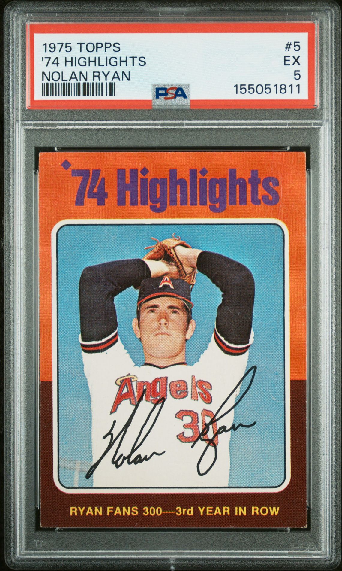 1975 Topps '74 Highlights #5 (Nolan Ryan) Ex 5 front