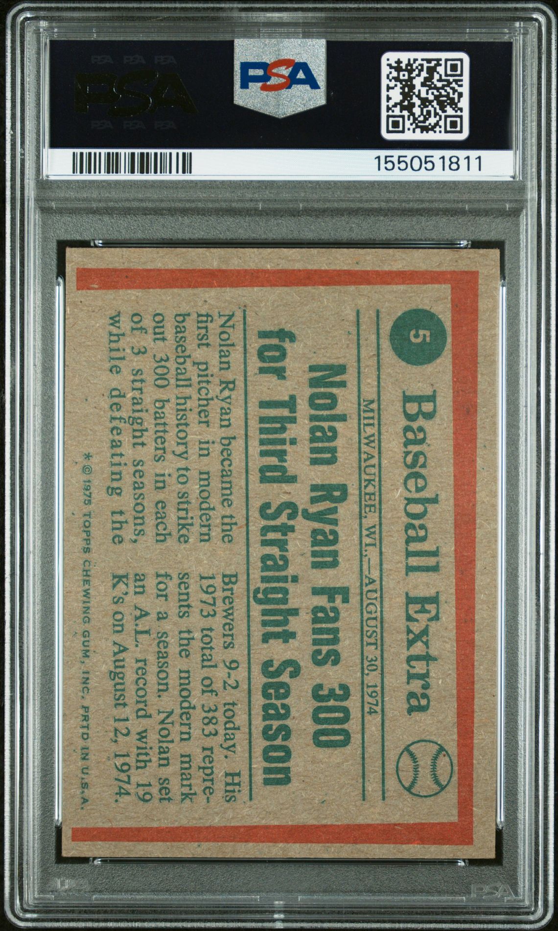 1975 Topps '74 Highlights #5 (Nolan Ryan) Ex 5 back