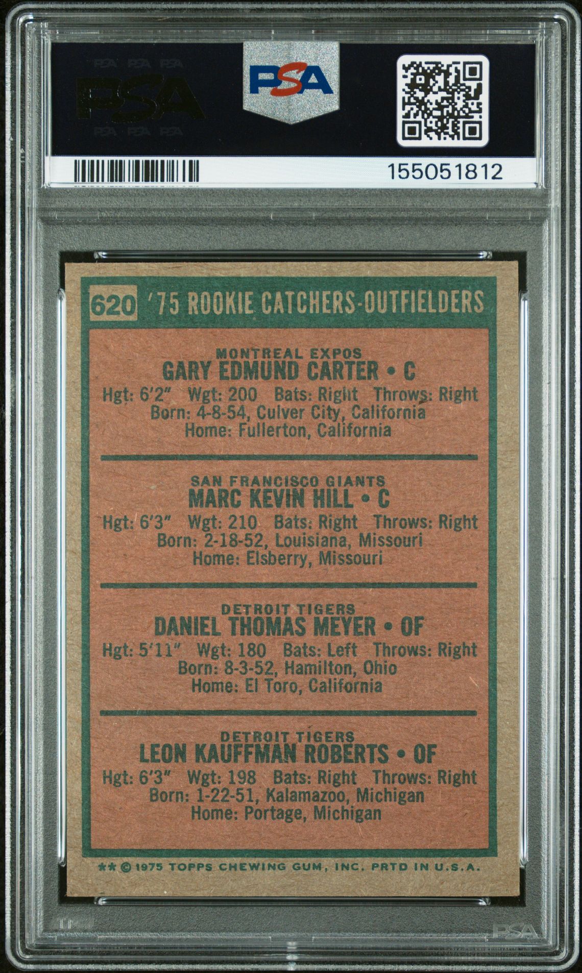 1975 Topps Rookie Catchers- #620 (Outfielders) Ex 5 back