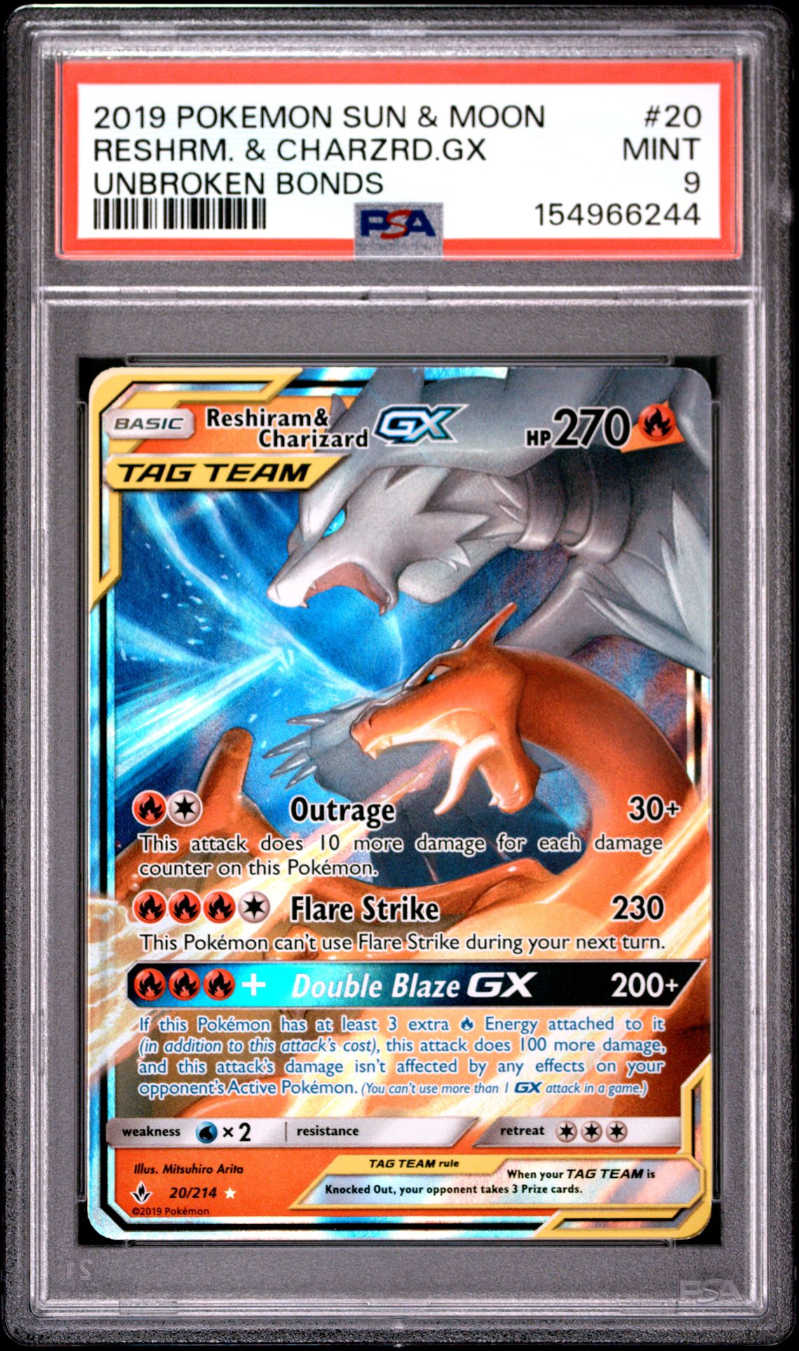 2019 Pokemon Sun & Moon Unbroken Bonds Reshrm. & Charzrd.gx #20 (Unbroken Bonds) Mint 9 front