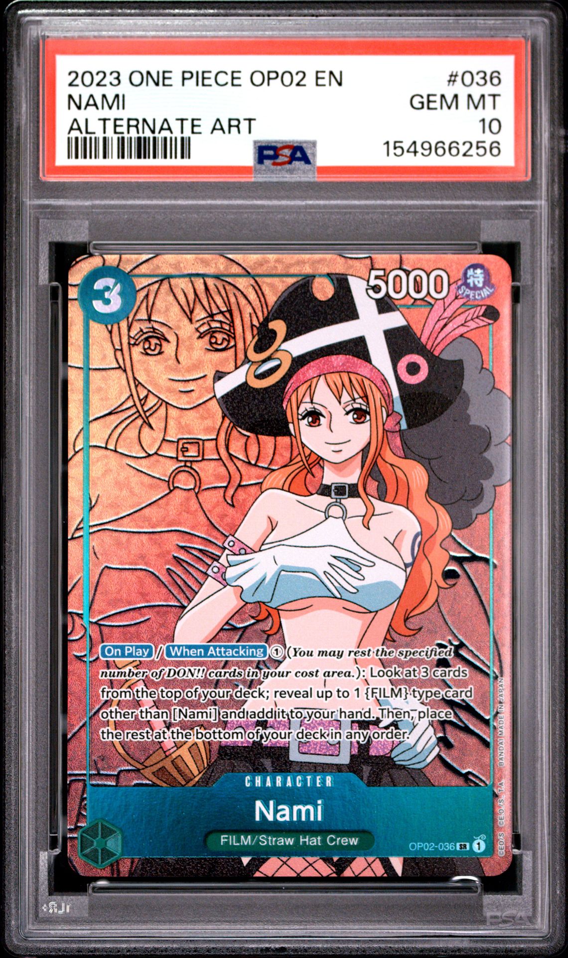 2023 One Piece Op02-Paramount War Nami #036 (Alternate Art) Gem Mt 10 front