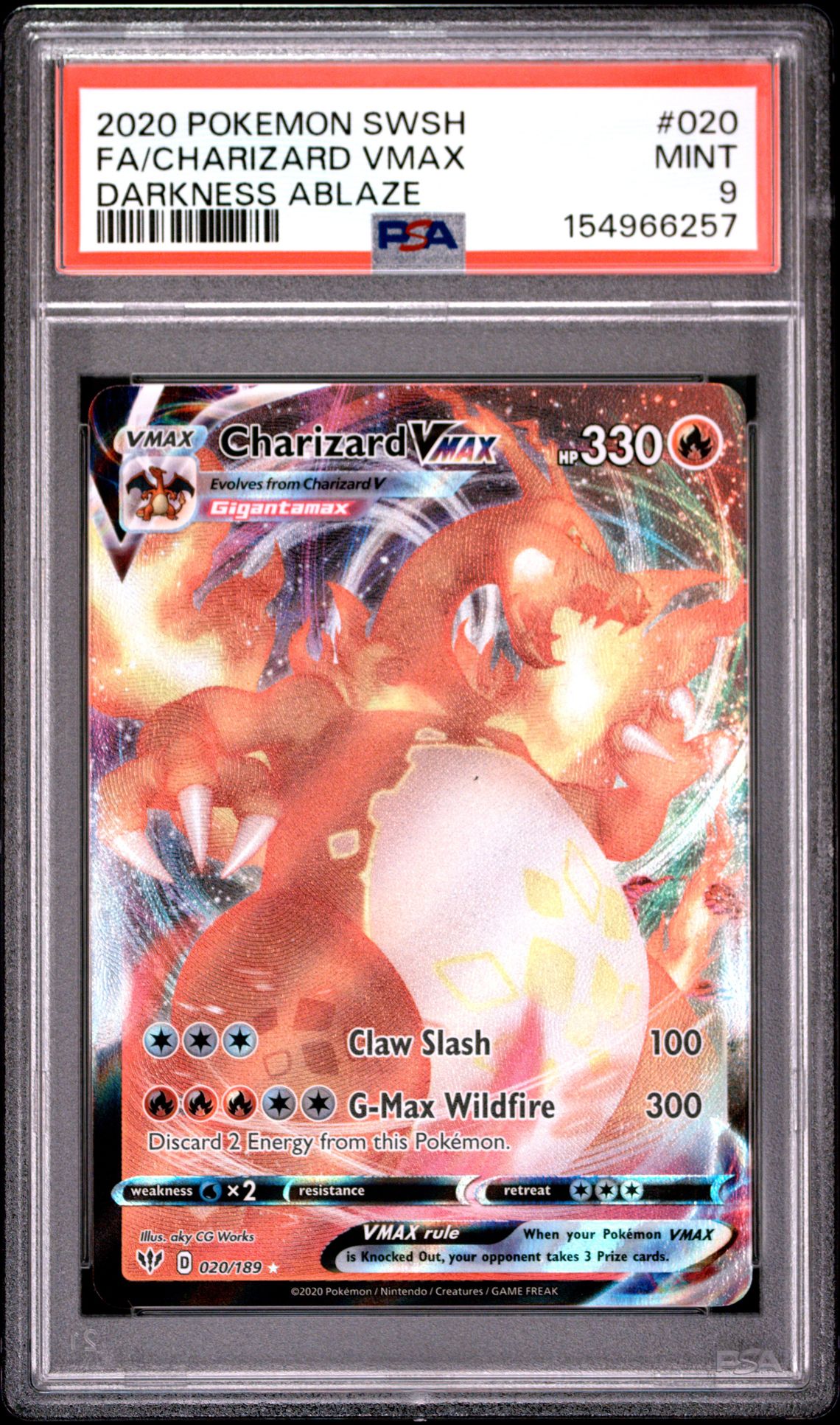 2020 Pokemon Sword & Shield Darkness Ablaze Fa/Charizard Vmax #020 (Darkness Ablaze) Mint 9 front