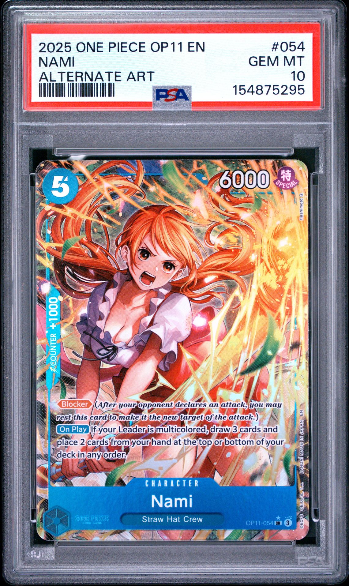 2025 One Piece Op11-A Fist Of Divine Speed Nami #054 (Alternate Art) Gem Mt 10 front