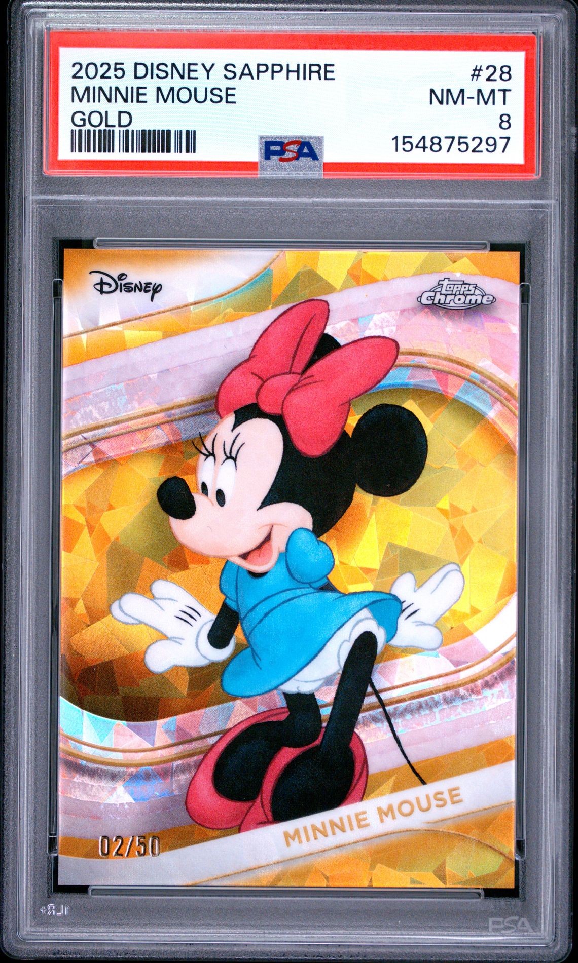 2025 Topps Chrome Disney Sapphire Edition Minnie Mouse #28 (Gold) Nm-Mt 8 front