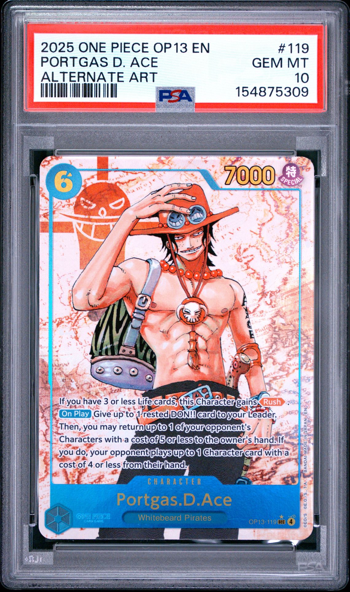 2025 One Piece Op13-Carrying On His Will Portgas D. Ace #119 (Alternate Art) Gem Mt 10 front