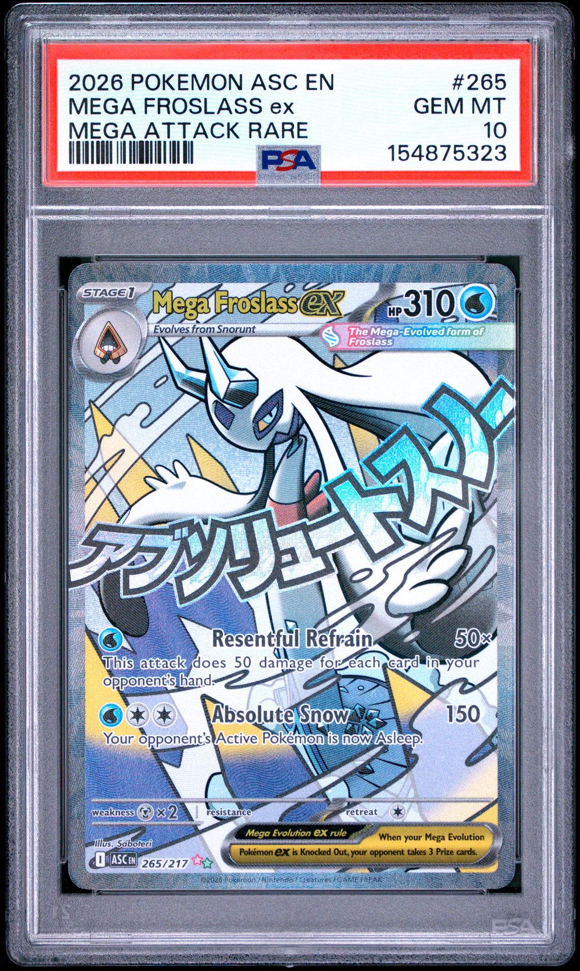 2026 Pokemon Asc En-Ascended Heroes Mega Froslass Ex #265 (Mega Attack Rare) Gem Mt 10 front view - PSA graded GEM MT 10