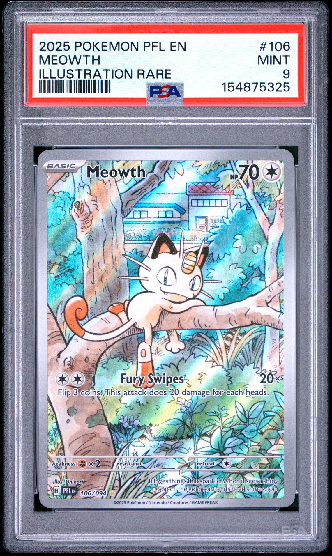 2025 Pokemon Pfl En-Phantasmal Flames Meowth #106 (Illustration Rare) Mint 9 front