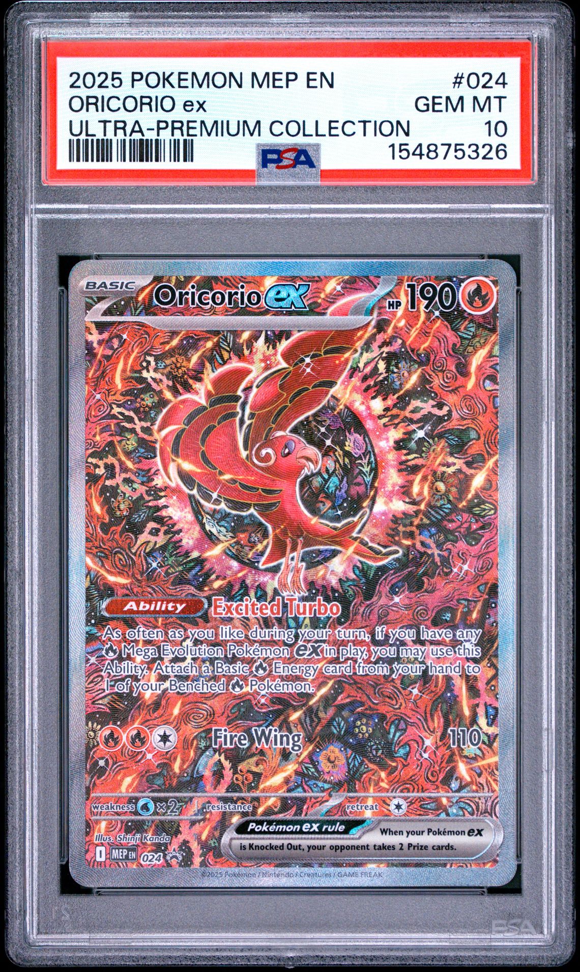 2025 Pokemon Mep En-Me Black Star Promo Oricorio Ex #024 (Ultra-Premium Collection) Gem Mt 10 front view - PSA graded GEM MT 10
