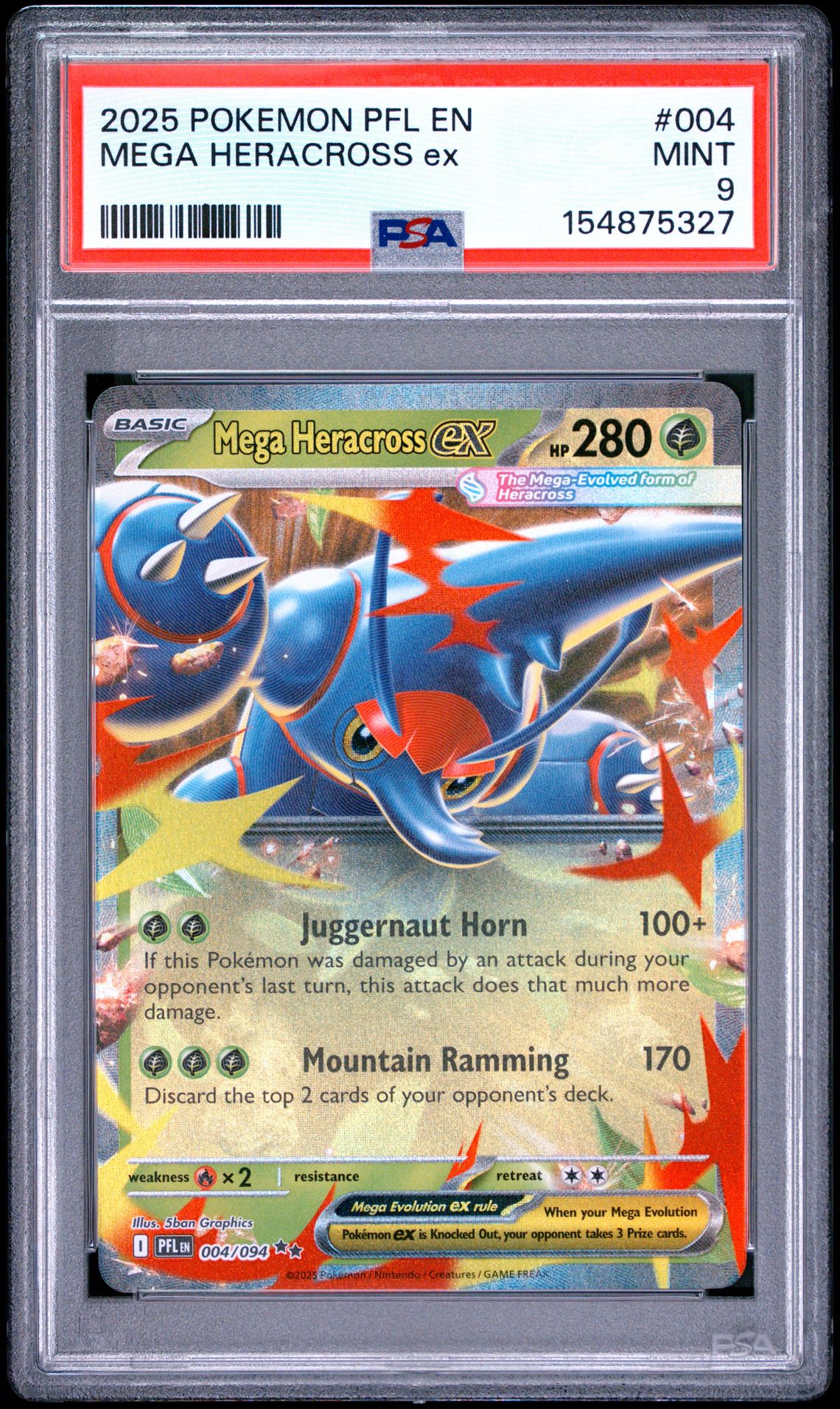 2025 Pokemon Pfl En-Phantasmal Flames Mega Heracross Ex #004 Mint 9 front