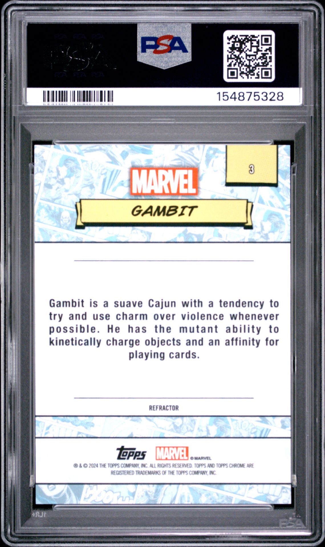 2024 Topps Chrome Marvel Gambit #3 (Refractor) Mint 9 back