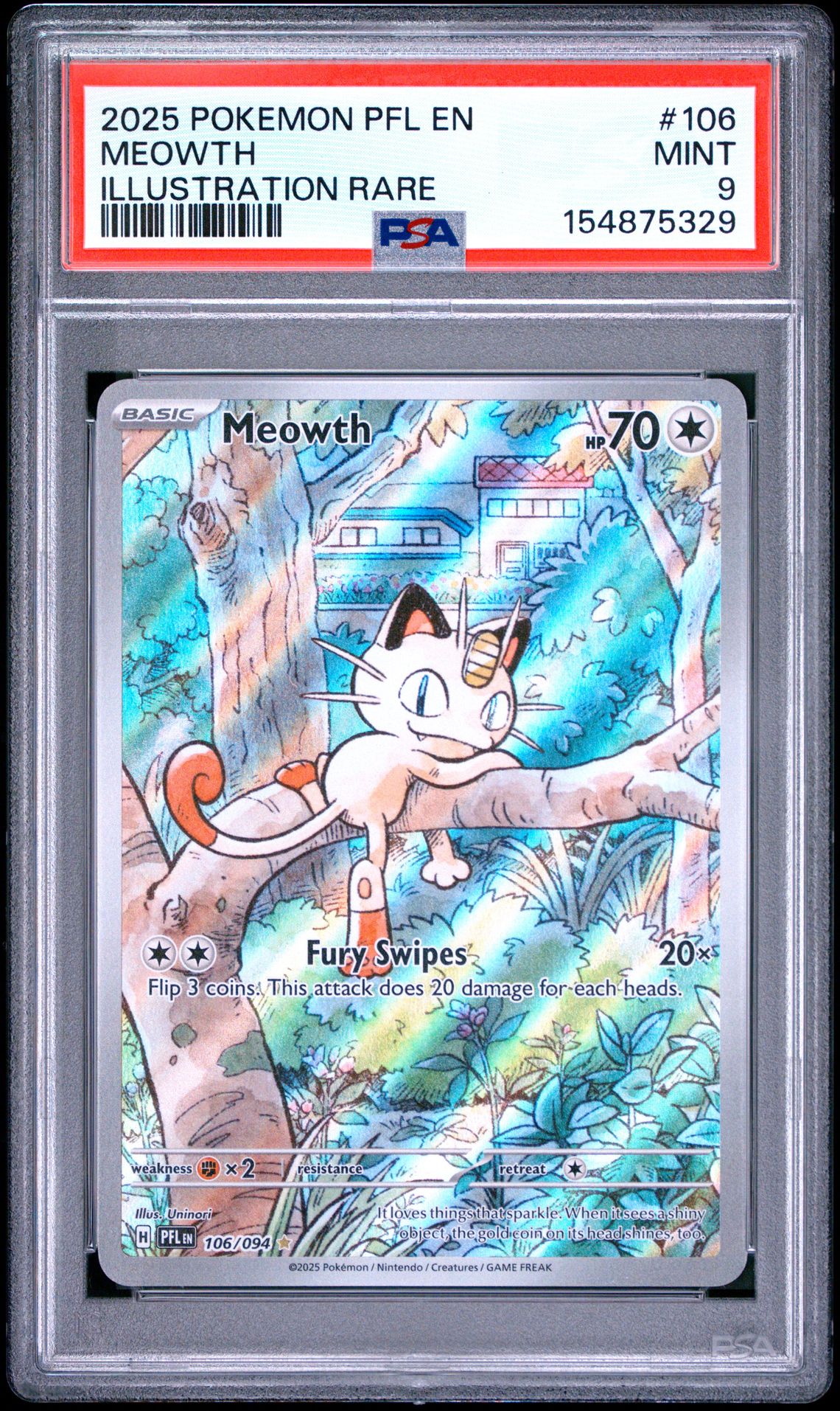2025 Pokemon Pfl En-Phantasmal Flames Meowth #106 (Illustration Rare) Mint 9 front