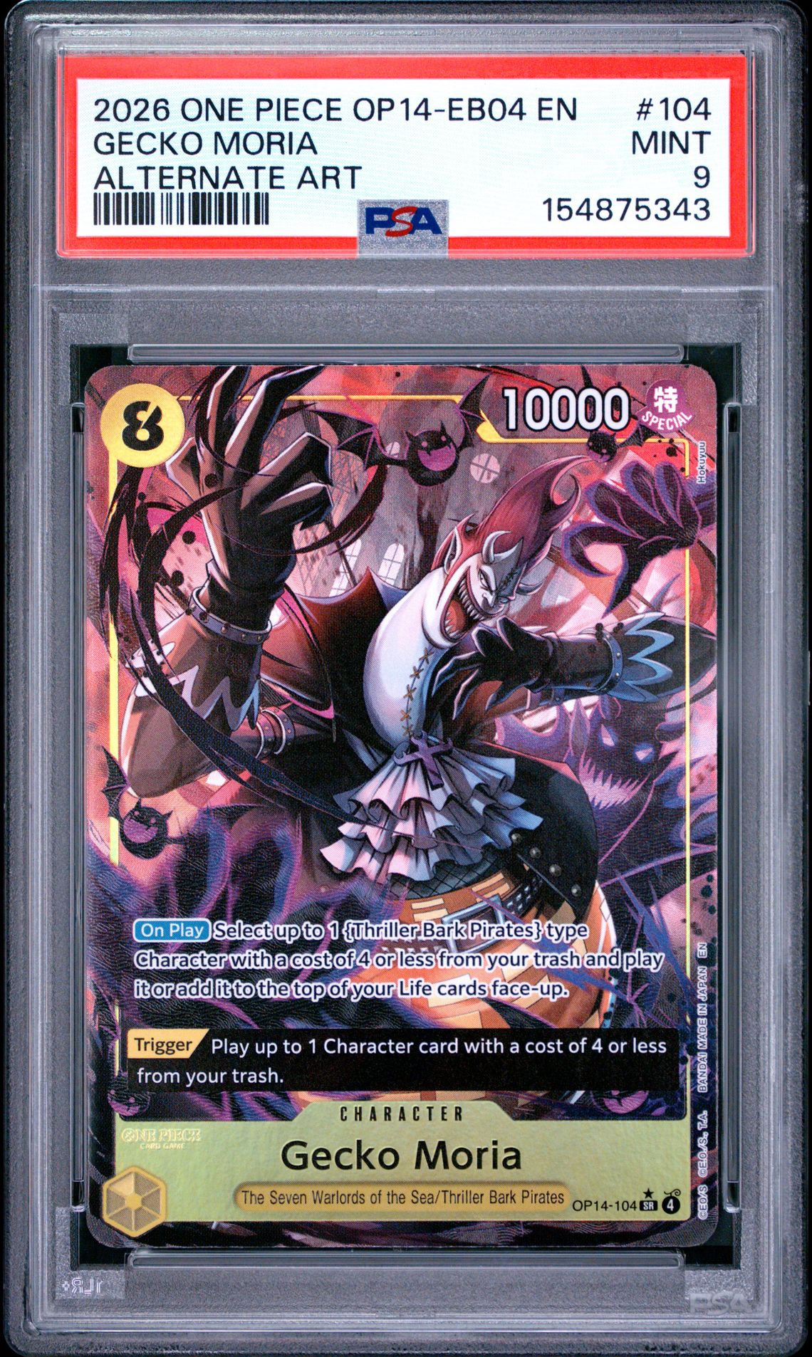 2026 One Piece Op14-Eb04-The Azure Sea's Seven Gecko Moria #104 (Alternate Art) Mint 9 front