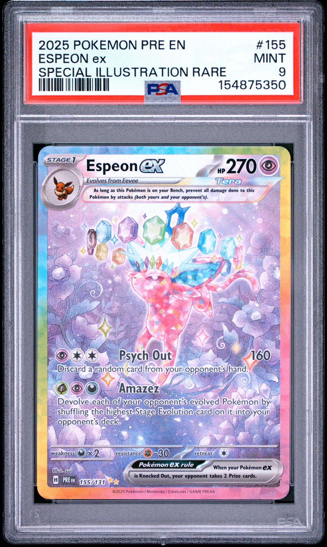2025 Pokemon Pre En-Prismatic Evolutions Espeon Ex #155 (Special Illustration Rare) Mint 9 front