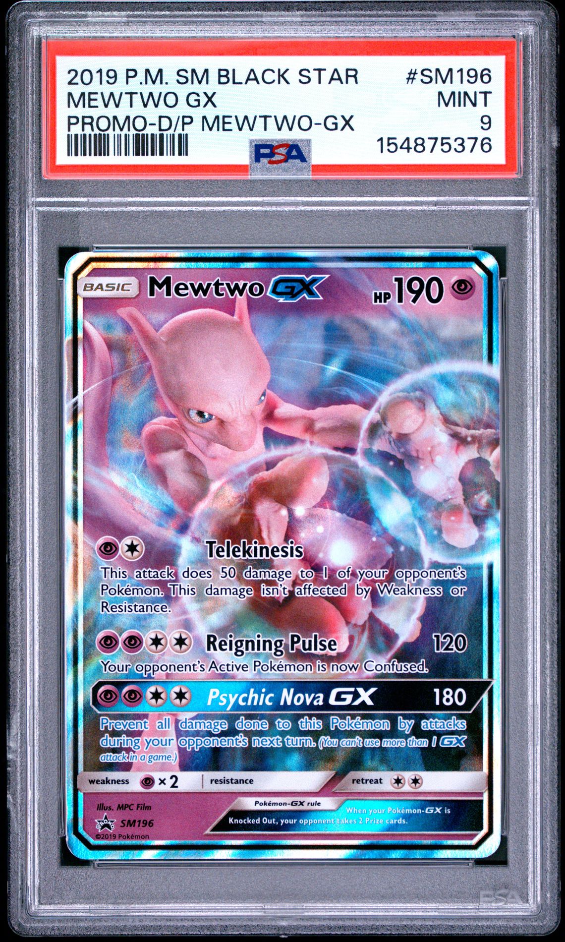 2019 Pokemon Sm Black Star Promo Mewtwo Gx #Sm196 (Promo-D/P Mewtwo-Gx) Mint 9 front