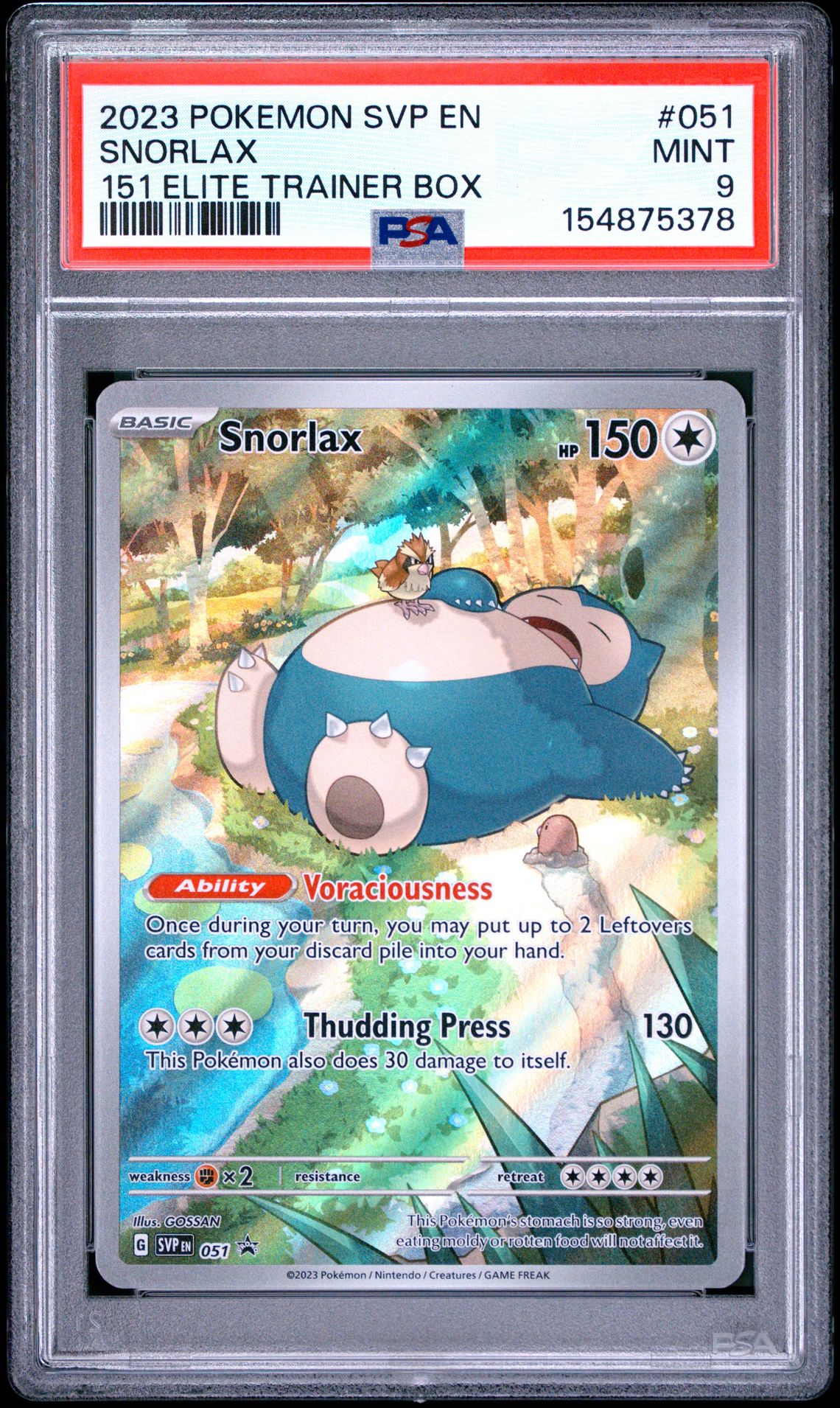 2023 Pokemon Svp En-Sv Black Star Promo Snorlax #051 (151 Elite Trainer Box) Mint 9 front
