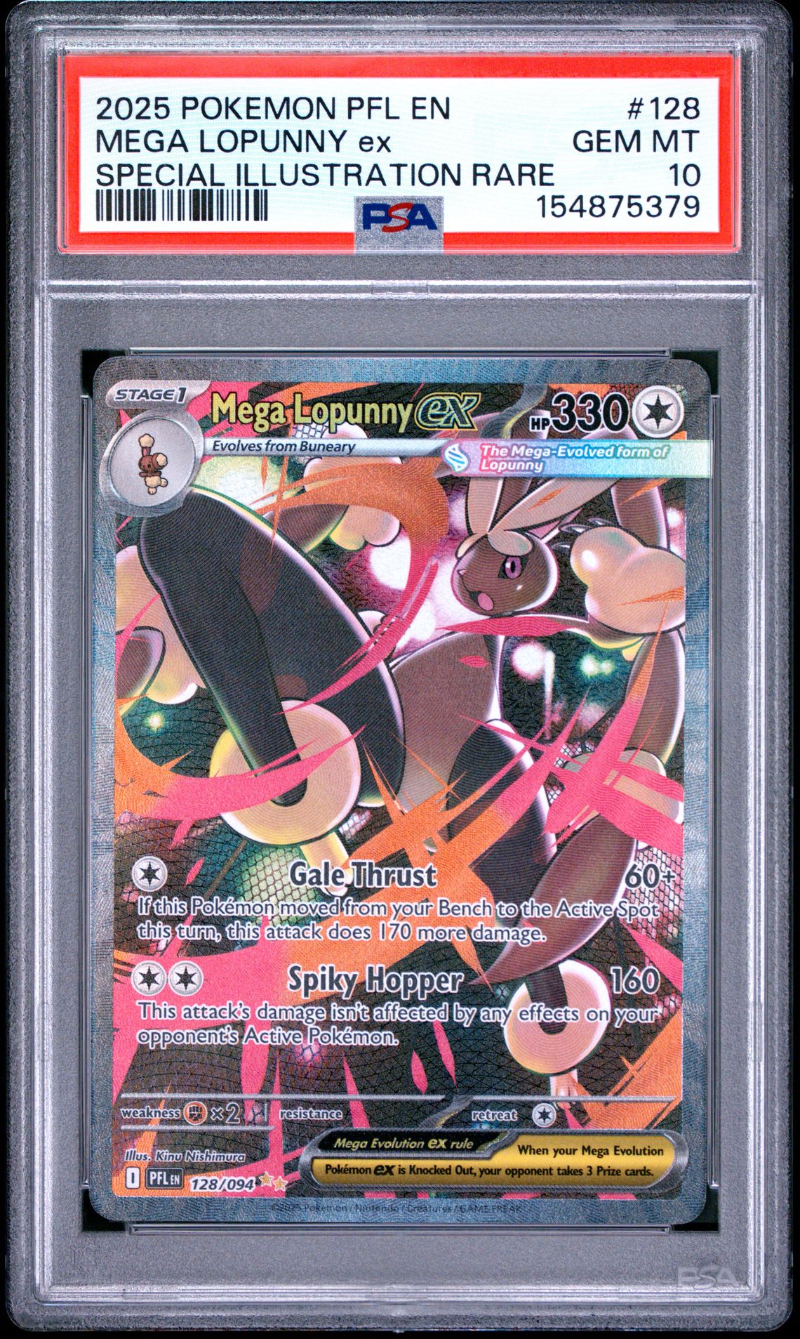 2025 Pokemon Pfl En-Phantasmal Flames Mega Lopunny Ex #128 (Special Illustration Rare) Gem Mt 10 front view - PSA graded GEM MT 10